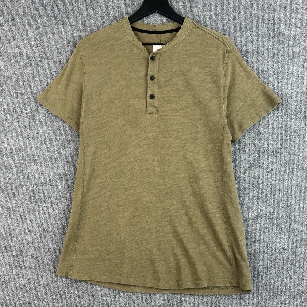 Rag & Bone Henley T-Shirt Mens M Green Olive Cotton Casual Knit Short Sleeve